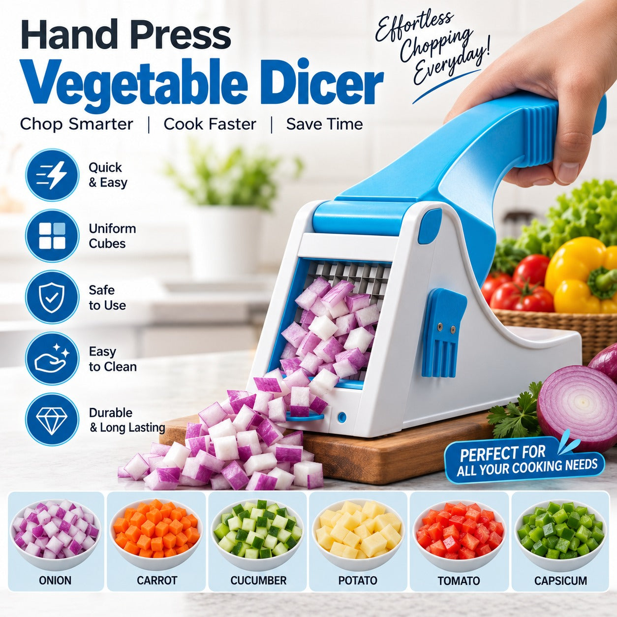 Heavy duty vegetable chopper and cutter for kitchen (random colour)